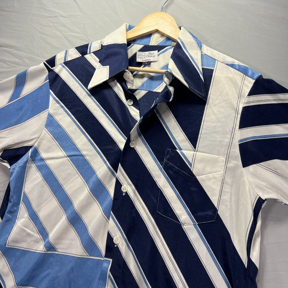Vintage Enro Shirt Mens Large Nylon Party Rave Rockabilly Button Up Shiny Silky